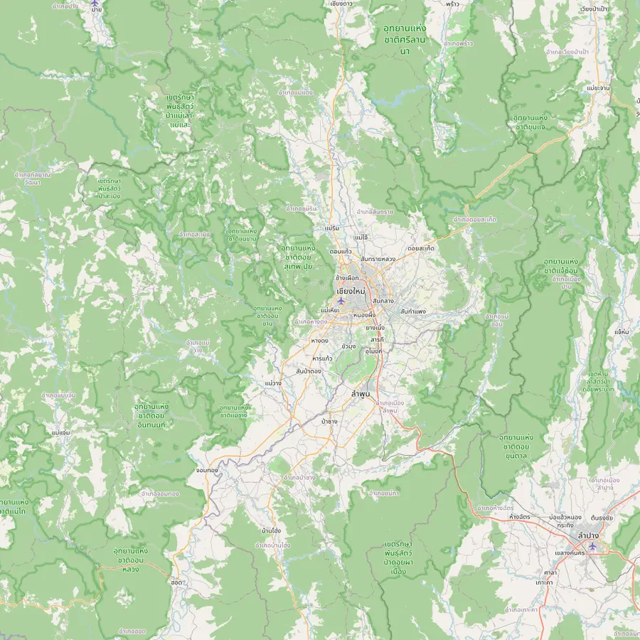 Map of the hills around Chiang Mai with Doi Suthep, Doi Inthanon, Mae Wang and Mae Kampong